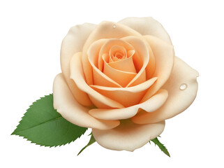 Peach rose isolated PNG on transparent background, delicate pastel flower with water droplets for wedding invitations and romantic designs