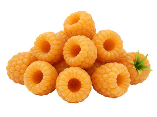 Pile of golden raspberries PNG isolated on transparent background, fresh yellow raspberry fruit for healthy eating and dessert