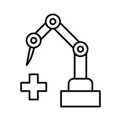 Robotic arm icon cutting manipulator, medical robotic knife equipment. Automation technology concept for medicine. Vector illustration