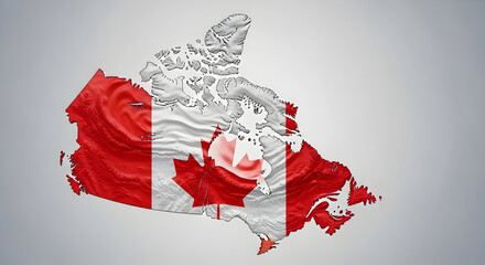 Detailed map of canada with vibrant waving flag texture, representing nation.