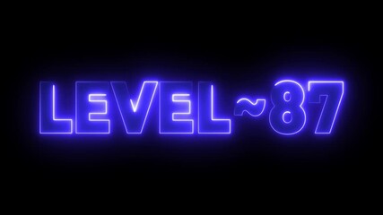 Neon Level 87 Text Animation Blue Glow Black Background Gaming Progress Achievement video - Powered by Adobe