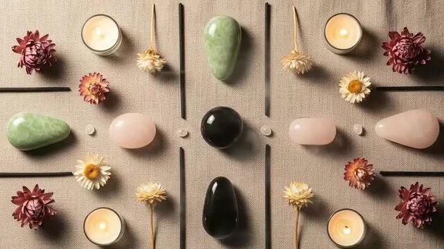 Sacred yoni egg and crystal wand set arranged for a spiritual self-care and wellness practice