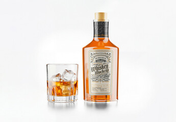 Whiskey Bottle and Glass Mockup