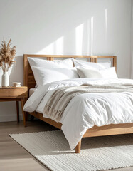 Scandinavian contemporary bedchamber a cosy home retreat with plush pillows in a light-filled room