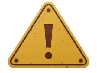 Yellow triangle warning sign with exclamation mark isolated PNG, attention hazard caution symbol for safety and danger concepts