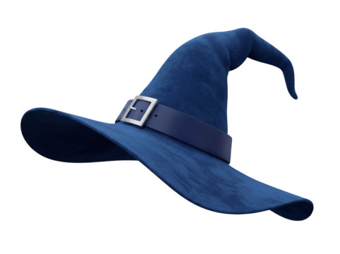 Blue wizard hat isolated PNG on transparent background, magical headwear for Halloween and fantasy themes
