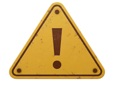 Yellow triangle warning sign with exclamation mark isolated PNG, attention hazard caution symbol for safety and danger concepts