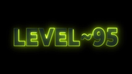 Level 95 Neon Glow Text Animation Progress Achievement Milestone Gaming Success level up video game - Powered by Adobe