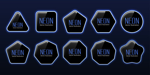 Blue Glowing Neon Geometric Shapes Set – Realistic Glossy Circle, Triangle, Square, Pentagon, Hexagon, Heptagon, Octagon, Nonagon, and Decagon Frames for Modern UI, Web, Banner, and Digital Design © Jer