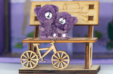 Lavender Bear Cubs Trike decorative ornament, gift containing small decorative figurine