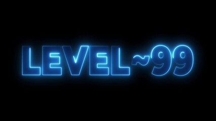 Level 99 Neon Glow Text Animation Blue Electric Energy Effect on Black Background level up gaming