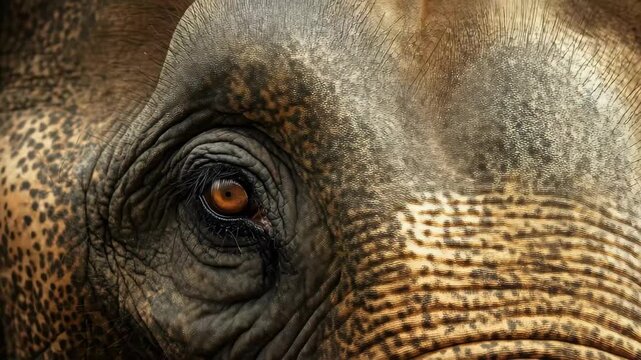 Capture of an elephant's eye showing intricate details in the skin texture and natural patterns during a daytime encounter in the wild