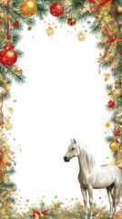 Christmas frame white background horse theme attributes