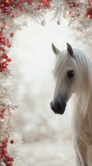 Christmas frame white background horse theme attributes