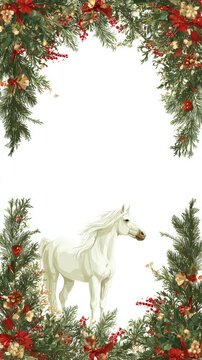 Christmas frame white background horse theme attributes