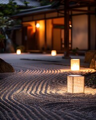 Calm Evening View of Traditional Japanese House and Garden