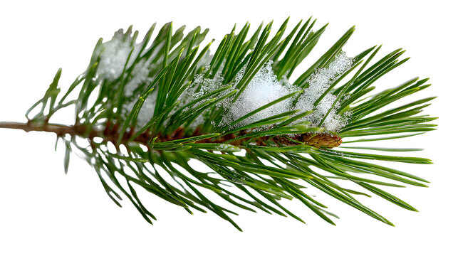 Close up of a pine branch covered in snow with a black background in a winter scene outdoors - Powered by Adobe