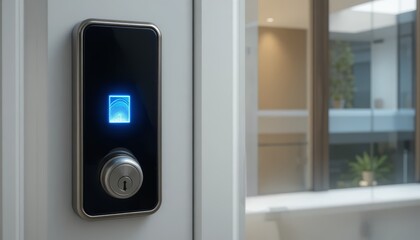 Modern smart door lock with illuminated keypad, indicating secure access and home security.