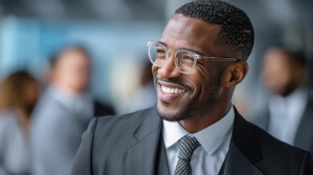 A Confident Portrait of a Successful Professional: A charismatic man, radiating confidence and approachability, epitomizes success. His radiant smile, paired with sophisticated attire.