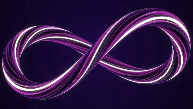 Abstract infinity symbol with neon purple and white streaks