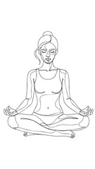 Woman meditating in lotus pose one line drawing line art