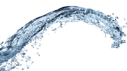 Isolated shot of a clear water splash forming an arch against a black background image element