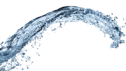 Isolated shot of a clear water splash forming an arch against a black background image element
