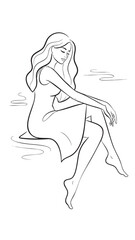 Woman in Dress Sitting with Legs Crossed outline