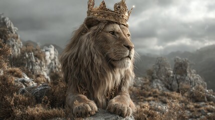 Lion king crowned majestic landscape