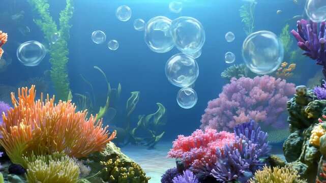 Vibrant coral reef teeming with colorful marine life under crystal clear water