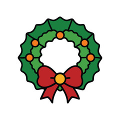 Christmas Wreath with Holly and Red Bow.