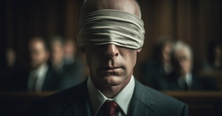Blindfolded man in formal setting