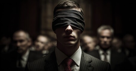 Blindfolded businessman in meeting