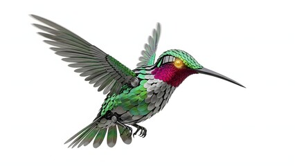 Fototapeta premium Close up of a colorful hummingbird in flight isolated on white background