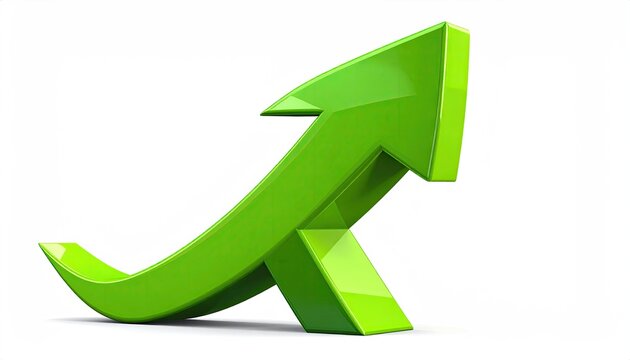 3D green upward curving arrow graphic - Powered by Adobe