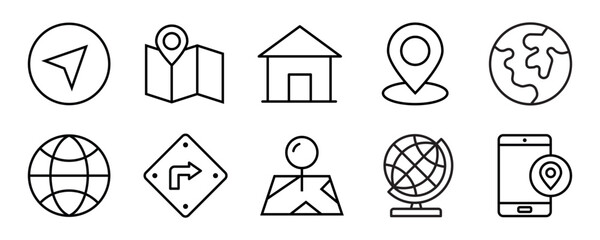 Navigation vector icon set. location, map, GPS, place, address, pointer, direction, icons illustration