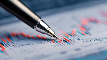 Analysis of financial data trends using a pen to highlight important points on a report sheet in a business setting - Powered by Adobe