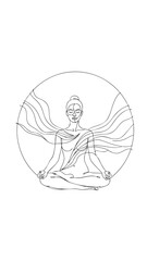 Woman meditating in circle with flowing lines lotus pose
