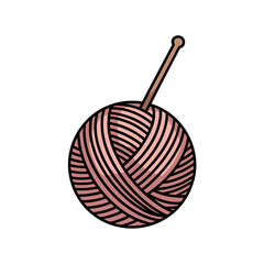 Yarn ball with crochet hook in pink color isolated on a transparent background