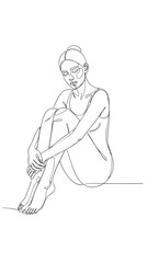 Woman hugging knees with eyes closed line drawing closed eyes