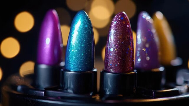 Video A collection of variously colored lipsticks in a compact case