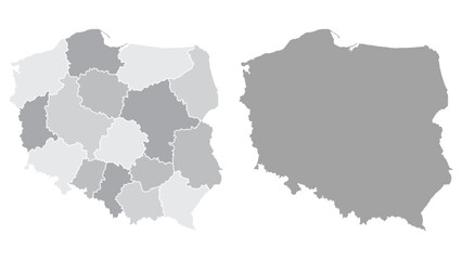 Gray Poland map icons. Poland map icon. Vector.