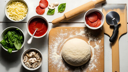 Pizza Night Homemade Cooking Flat Lay with Ingredients
