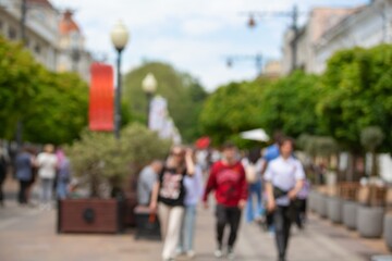 Street.Urban Life.Blurred defocused people in city .