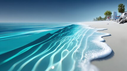 Serene beach wave crashing tropical coastline nature photography clear skies panoramic view tranquility and beauty
