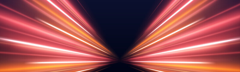Dynamic red and orange light trails twist over a dark abstract landscape. The glowing streaks highlight acceleration and motion. Perfect for digital speed and urban night scenes. PNG