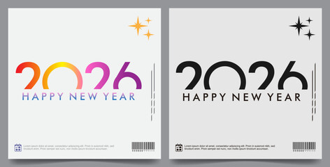 Fototapeta premium Versatile vector pack of modern 2026 New Year logotypes, featuring both bright colors and bold monochrome styles.