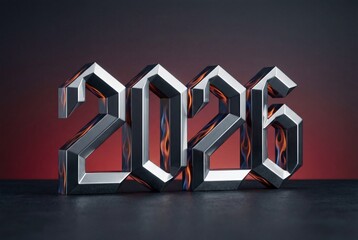 Metallic 2026 with Flames: Red Fire Horse Year