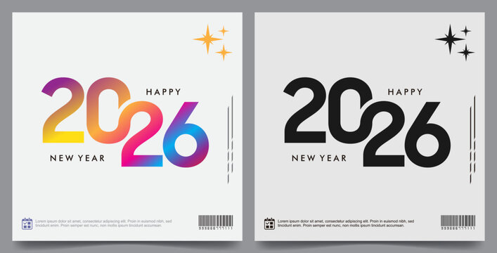 Versatile vector pack of modern 2026 New Year logotypes, featuring both bright colors and bold monochrome styles.
