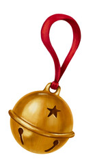 Gold Christmas Bell with Red Ribbon — Holiday Decoration PNG